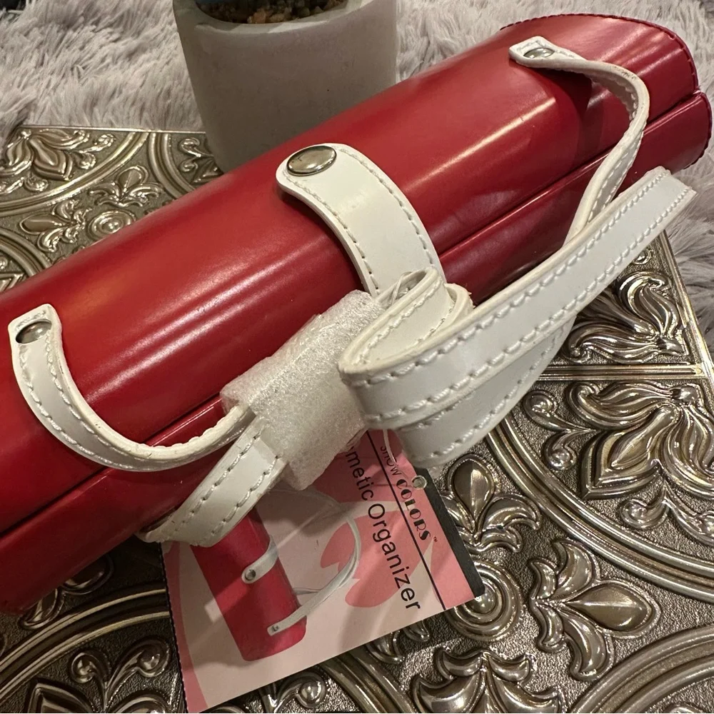 🌹VINTAGE Show Colors Cosmetic RED & WHITE Organizer Make Up Case Mini Purse